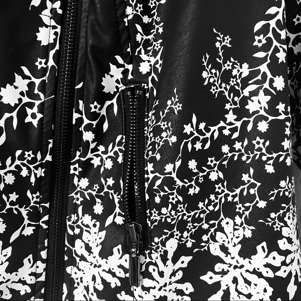 Alfani Floral Faux Leather Women Jacket Navy Blue and White Sz XS - Picture 4 of 14
